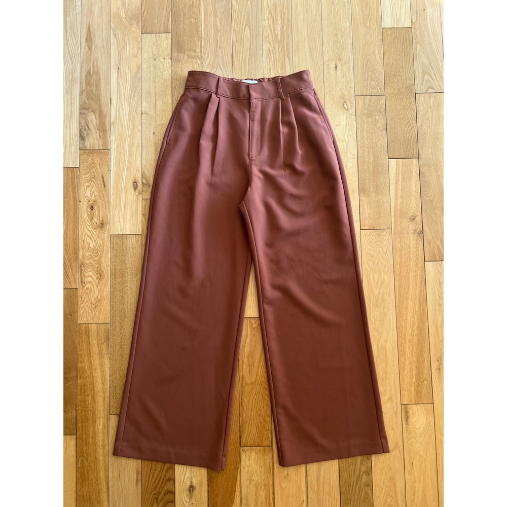 Abercrombie A&F Women's Wide Leg High Rise Pleated Trouser Pants Rust Brown M
